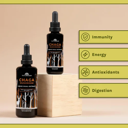 Miniatura 3 de Naturealm Chaga - Tintura de extracto de hongos - Gotas líquidas orgánicas de doble extracto - Suplemento herbario antioxidante - Inflamación, apoyo