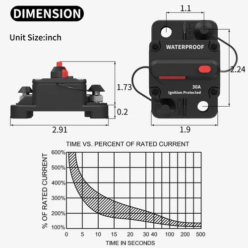 Miniatura 2 de DaierTek Disyuntores de circuito de 30 amperios, disyuntor marino de 12 V, disyuntor de fusible reiniciable de 30 A, disyuntor de circuito