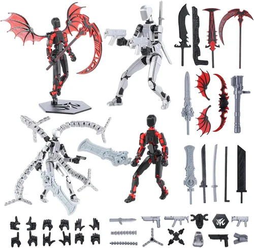 Miniatura 12 de Figura de acción T13 con cañón láser, robot Titan 13 rojo impreso en 3D articulado articulado articulado coleccionable, montaje coleccionable