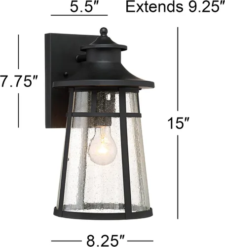 Miniatura 4 de John Timberland Clement Mission - Juego de 2 lámparas de pared para exteriores, hierro fundido, metal negro, 15 pulgadas, vidrio transparente