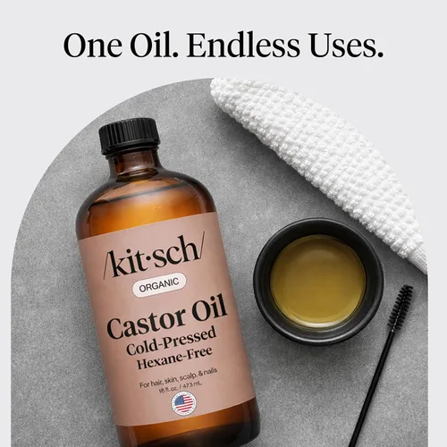 Miniatura 5 de Aceite de ricino orgánico Kitsch para el crecimiento del cabello - 100% aceite de ricino puro, botella de vidrio orgánica prensada en frío sin
