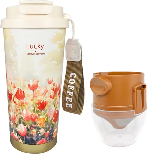 Miniatura 8 de ZK&HX LIFE Cafeteras para acampar de 13 onzas, gotero portátil para verter sobre café, para viajes, camping, oficinas, mochileros, infusor de té