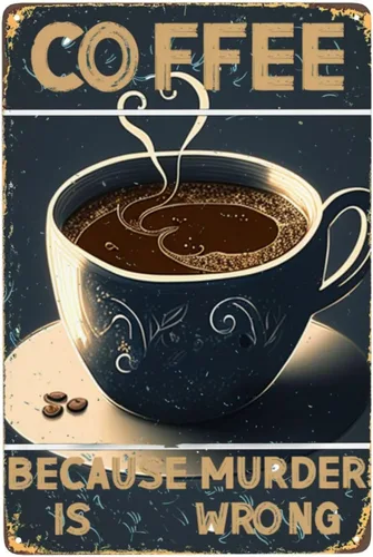 Miniatura 9 de Cartel de metal vintage con texto en inglés «Coffee Because Murder Is Wrong» con texto en inglés «Coffee Because Murder Is Wrong», «Cute Camel and