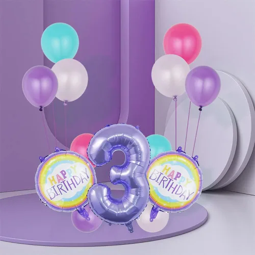 Miniatura 3 de Globos, globos morados, suministros para fiesta, globos de tercer cumpleaños, 32 pulgadas, tamaño grande, arco iris, número 3, suministros