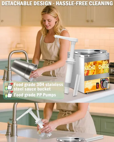 Miniatura 5 de Dispensador de queso Nacho, dispensador de queso nacho de 4.6 cuartos de galón con bomba, calentador de queso de dulce de azúcar caliente de acero