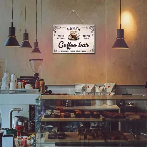 Miniatura 5 de Artsy Woodsy Letrero de madera de barra de café personalizado, placa de pared para decoración de cocina, regalos personalizados para amantes del 03