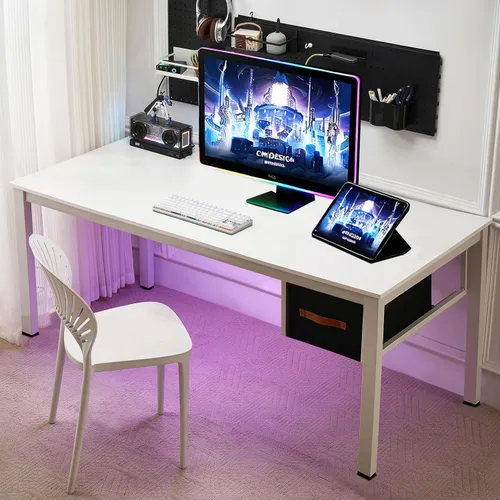 Miniatura 2 de Escritorio blanco para computadora con cajón, escritorios de trabajo de oficina en casa de 47 pulgadas, escritorio moderno para computadora
