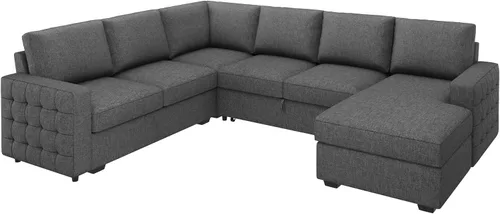 Miniatura 9 de HONBAY Sofá Seccional Sleeper con Cama Extraíble Sofá Seccional en Forma de U Cama Sleeper con Chaise de Almacenamiento Sofá Seccional Sleeper de 6