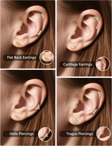 Miniatura 6 de 20G 18G 16G Astm F136 - Aretes de titanio sin rosca con parte trasera plana, tragus hélice, caracola, piercing, nariz, labio, hélice, cartílago