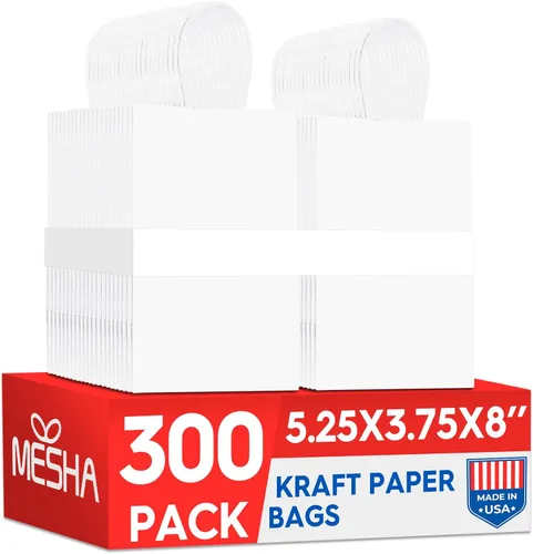 Miniatura 16 de Bolsas de papel blanco MESHA con asas 10x5x13 pulgadas, paquete de 50, grandes bolsas de regalo de papel kraft con asas a granel para pequeñas