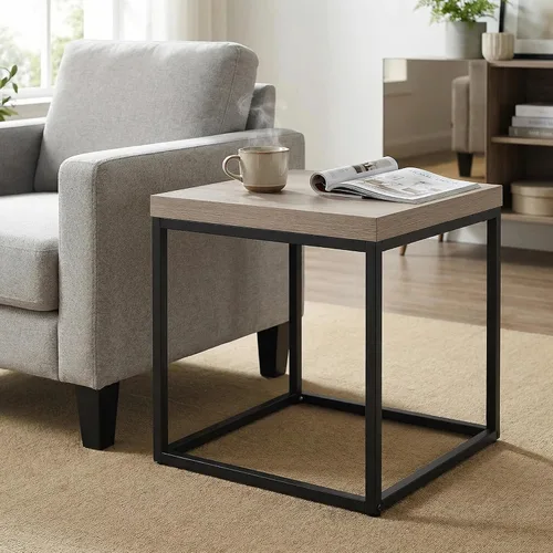 CENSI - Mesa auxiliar/mesa auxiliar de roble lavado gris de 18 pulgadas | Extra Thick 1.6" Honey-comb Wood Top, Sofa Table, Modern Industrial, Roble