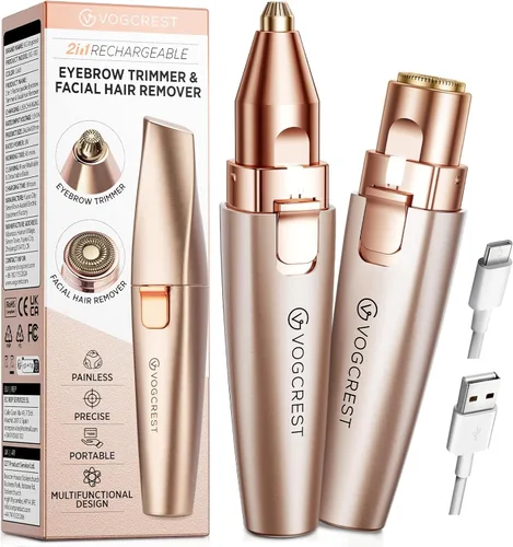 Miniatura 12 de Removedor recargable de cejas y vello facial para mujeres, maquinilla de afeitar 2 en 1 con luz LED integrada para depilación sin dolor Blanco