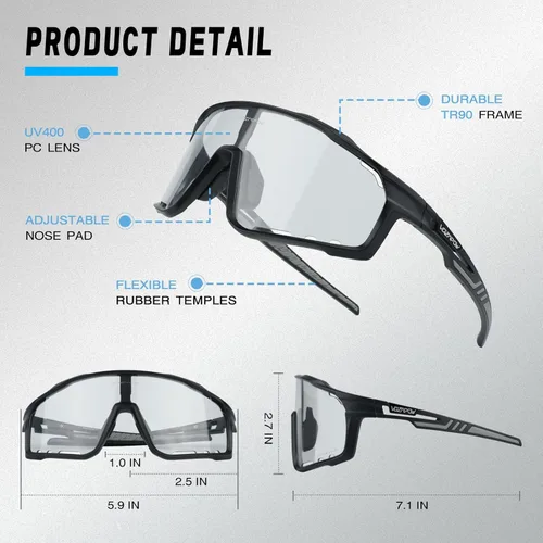 Miniatura 5 de Photochromic Cycling Glasses for Men Women, UV400 Sports Sunglasses for MTB, Riding, Running, Fishing, Baseball A2-gris.