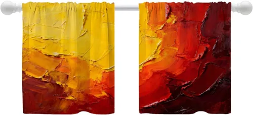 Miniatura 125 de Shrahala Beige and Orange Abstract Art Brushstrokes Blackout Curtain Tiers, Abstract Oil Paint Kitchen Valance Light Blocking Tier Drapes with Rod