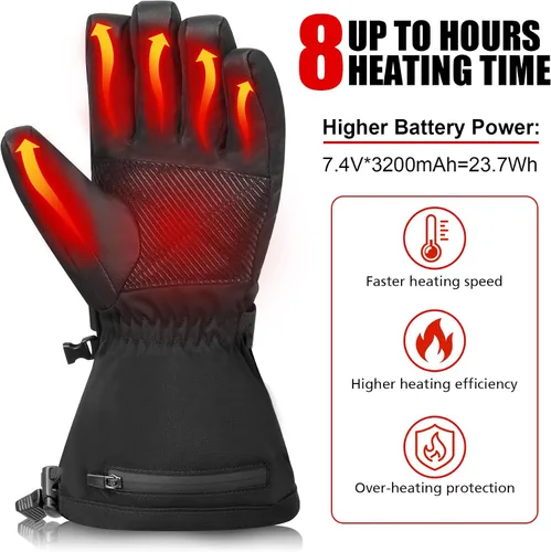 Miniatura 3 de Guantes térmicos recargables para hombres y mujeres, guantes térmicos eléctricos de 7.4 V, guantes de esquí impermeables y resistentes al viento
