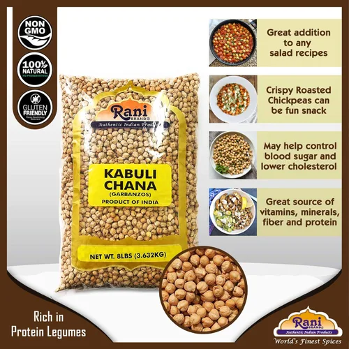 Miniatura 9 de Garbanzos Rani (Kabuli Chana) 128 onzas (8 libras) 3.63kg x paquete de 5 (total de 40 libras) a granel ~ Todo natural Vegano Sin gluten Sin