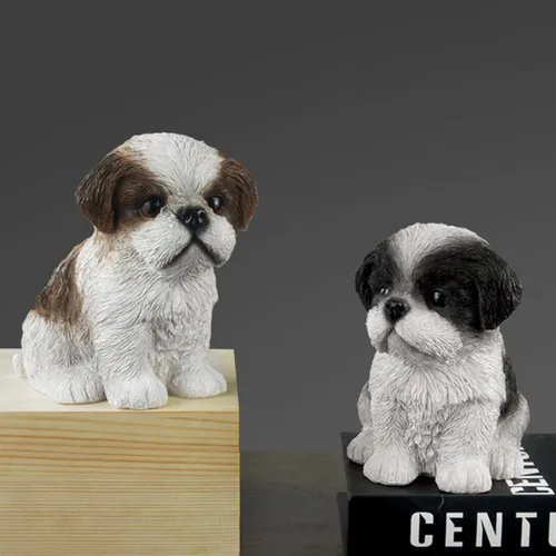 Miniatura 4 de Linda estatua de perro Shih Tzu para decoración del hogar, resina de simulación de animal, linda figura de cachorro, artesanía de resina, accesorios