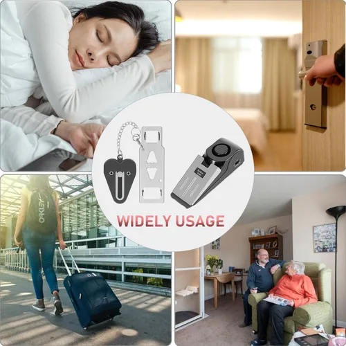 Miniatura 2 de MBBEST Alarma de tope de puerta y cerradura de puerta de hotel, kit de puerta de seguridad de doble protección, dispositivos de seguridad
