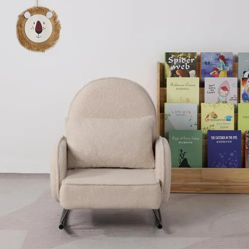 Miniatura 7 de Mecedora para bebé, silla para niños, sofá para niños, pie de metal tembloroso y tela sherpa, mecedora para niños y niñas (beige)