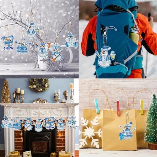 Miniatura 6 de 12 llaveros de pintura de diamante de muñeco de nieve, colgantes de arte de diamantes de doble cara de taladro completo de diamantes 5D, kits