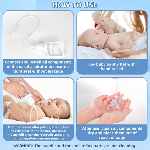 Miniatura 7 de Aspirador nasal para bebé, potente bomba de mano para la nariz del bebé, aspirador nasal para bebé con punta de nariz de silicona suave para un