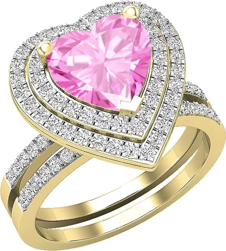 Miniatura 34 de Dazzlingrock Collection Juego de anillos de compromiso de doble halo con diamantes naturales redondos y piedras preciosas creadas en laboratorio