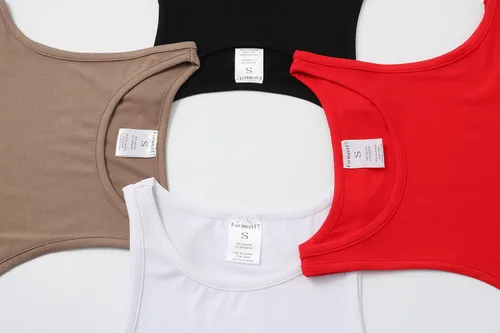 Miniatura 6 de 4 piezas de camiseta corta básica sin mangas para mujer, cuello redondo