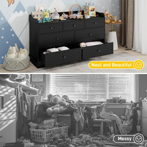 Miniatura 6 de Vabches Armario para niños con 7 cajones, cambiador para guardería, cómoda blanca, cómoda para bebé, muebles de dormitorio para niños, mesita