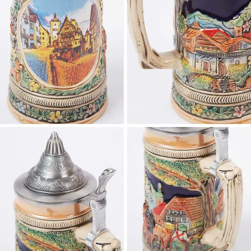 Miniatura 3 de Taza de cerveza alemana Oktoberfest Bávara Frankfurt Viking Tankard con tapa Petwer para hombres, padre amante de la cerveza, 0.6 litros