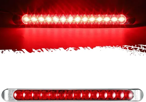 Partsam - Barra de luz de 17 pulgadas con 14 LED rojos para remolque [Freno + Señal de giro secuencial] con carcasa cromada y brillo alto y bajo