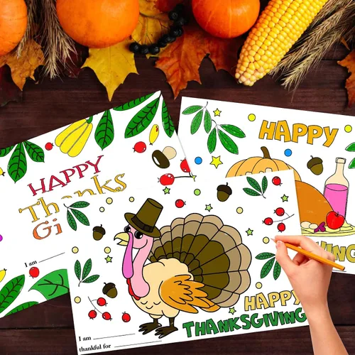 Miniatura 4 de Colorea tus propios manteles individuales, 12 hojas de otoño de Acción de Gracias para niños, de 11 x 17 pulgadas, manteles individuales de papel