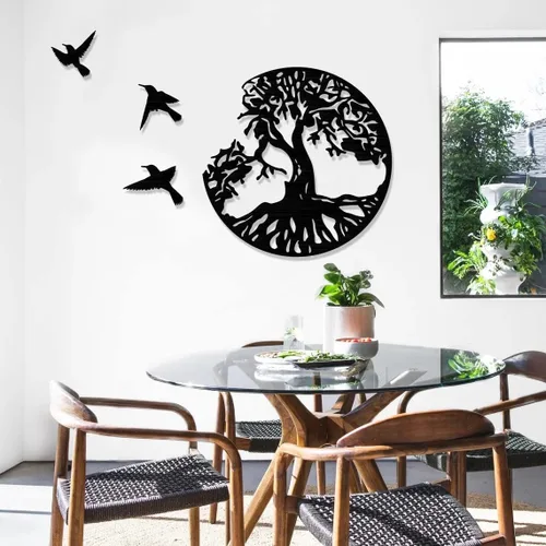Miniatura 6 de AOOLVY Arte de pared de metal árbol de la vida, árbol único de la vida y pájaros de la paz, decoración de pared de metal, placas de pared para sala