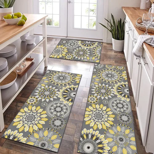 Miniatura 15 de Bsmathom Conjunto de Alfombras de Cocina Boho 3 Piezas, Alfombra de Cocina Antideslizante de Estilo Granja, Alfombras de Cocina Lavables