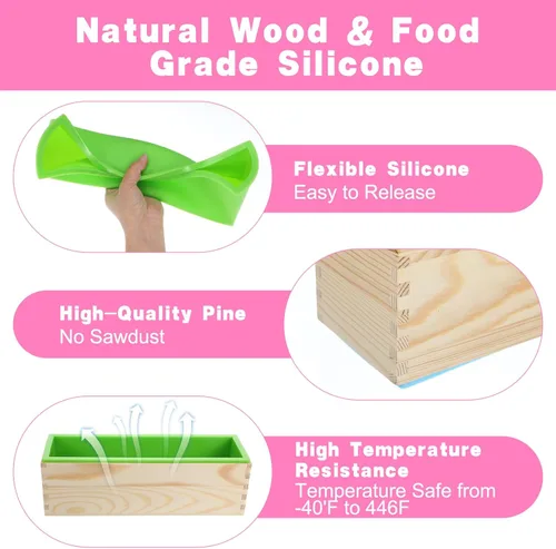 Miniatura 4 de 3 moldes para hacer jabón con bandeja de caja de madera, moldes rectangulares flexibles de silicona para jabón para manualidades caseras