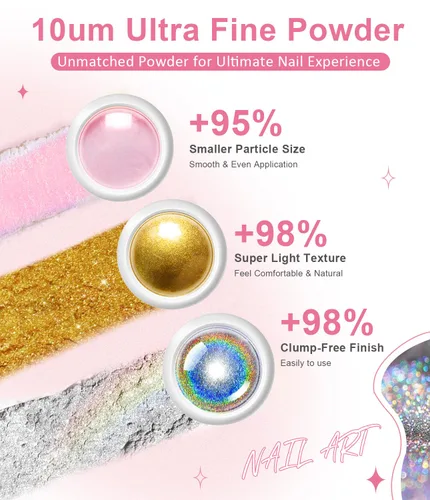 Miniatura 7 de Polvo de uñas cromado dorado LEDSUUEI Super Mirror Nail Glitter, polvo de metal Holo cromo para uñas, pigmento blanco aurora, dona vidriosa perla
