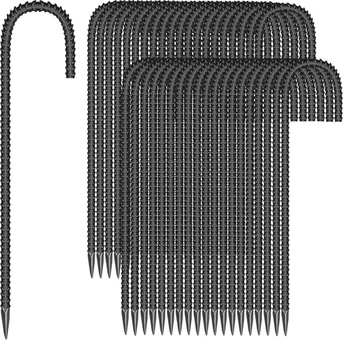 Miniatura 15 de 10 estacas de acero galvanizado en forma de U de 16 pulgadas, anclajes de tierra resistentes para tiendas de campaña, kits de posición, cercas
