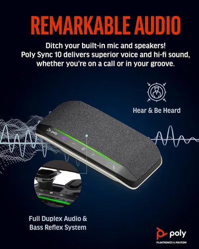 Miniatura 2 de Poly Sincronización de 10 altavoces USB (Plantronics) - Altavoz portátil dos en uno para llamadas de audio/videoconferencia y música - Alimentado