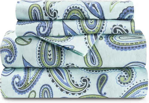 Miniatura 13 de Superior Juego de sábanas de algodón de franela con diseño paisley o sólido, sábanas cálidas y suaves, ropa de cama tradicional bohemia, incluye 1