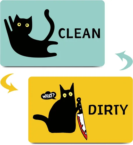 Imán divertido de dibujos animados con diseño de gato limpio y sucio para lavavajillas, imán para lavadora, gato negro, nevera, limpio, sucio, doble
