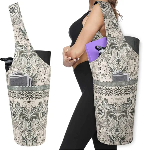 Bolsa de esterilla de yoga impresa a la moda con bolsillo lateral grande y bolsillo con cremallera, bolsa larga de yoga que se adapta a la mayoría