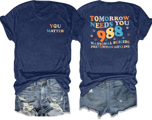 FASHGL Mental Health Matters - Camiseta para mujer 988 para prevención del suicidio, camiseta divertida para terapeuta y psicólogo