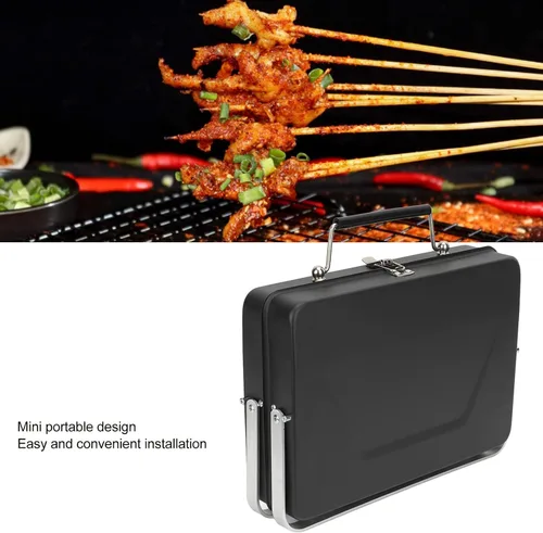 Miniatura 5 de Alomejor Parrilla portátil de carbón para barbacoa, portátil, portátil, portátil, parrilla, malla de alambre, herramientas para acampar al aire