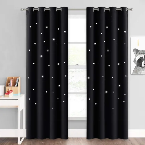 Miniatura 28 de NICETOWN Cortinas infantiles perforadas, cortinas marroquíes con estrellas azules para dormitorio de niñas, gruesas y suaves, para oscurecer la Azul