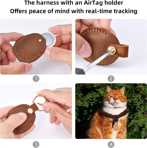 Miniatura 6 de Arnés de poliéster y cuero genuino para perro sin tirones con tiras reflectantes, chaleco ligero con soporte AirTag para perros de tamaño mediano