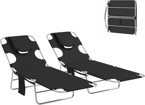 Miniatura 10 de Outsunny Tumbona para exteriores con agujero para el brazo facial, silla de bronceado reclinable de 5 posiciones con correa de transporte, bolsillo