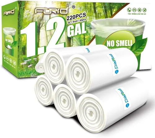 FORID Bolsas de basura de 1.2 galones, 220 unidades, pequeñas, transparentes, bolsas de basura para baño, dormitorio, oficina, cubo de basura, bolsa