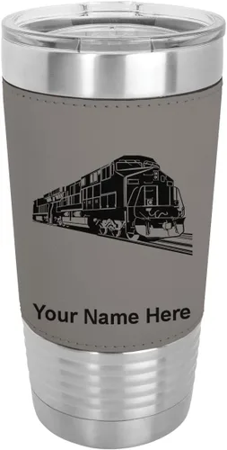 Miniatura 16 de LaserGram Vaso aislado al vacío de 20 onzas, tren de carga, grabado personalizado incluido (piel sintética, estilo béisbol)