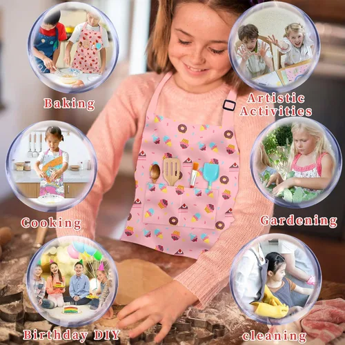 Miniatura 6 de Delantales para Niños para Niñas Delantales para Niños Pequeños con Bolsillos para Niños Cocinar Hornear Pintar Manualidades Arte Jardinería