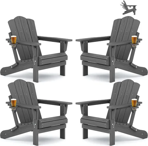 Miniatura 24 de Silla plegable ajustable KINGYES Adirondack, sillas reclinables Adirondack de 3 posiciones con portavasos, Adirondack de HDPE resistente a
