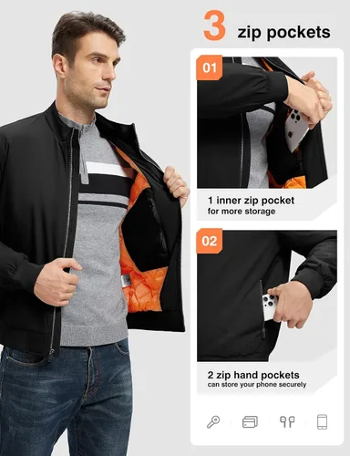 Miniatura 5 de TBMPOY Men's Winter Lightweight Bomber Jackets Water Resistant Fall Casual Windbreakers Quilted Full Zip Windproof Work Coats